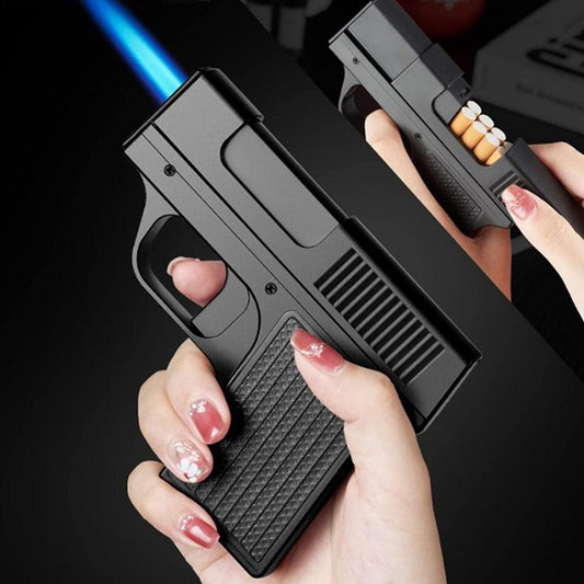 Gun Style Jetflame Lighter – Windproof Refillable Metal Torch Lighter, Cool Cigarette Accessory & Gift for Men Black 1pc