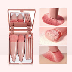 Portable 5Pcs Makeup Brush Set with Mirror Case | Travel Cosmetic Brushes for Foundation, Powder, Blush, Eyeshadow & Lip Makeup Multicolor 1pc