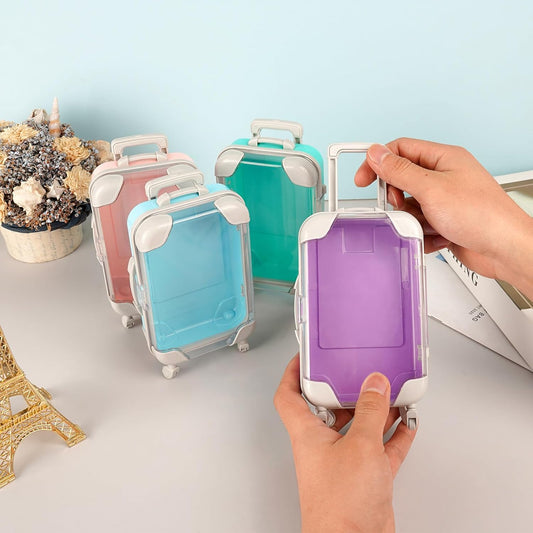 Mini Suitcase Cosmetics Organizer – Plastic Candy Gift Box for Wedding Party Decoration | Portable Mini Storage Case for Jewelry, Rings, Doll Clothes & Small Gifts Multicolor 4pc
