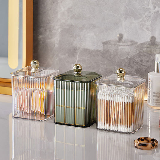 Cotton Pad & Swab Holder with Lid, Green Plastic Bathroom Storage Dispenser for Q-Tips, Cotton Balls, Makeup Accessories & Cosmetic Organization Multicolor 1pc