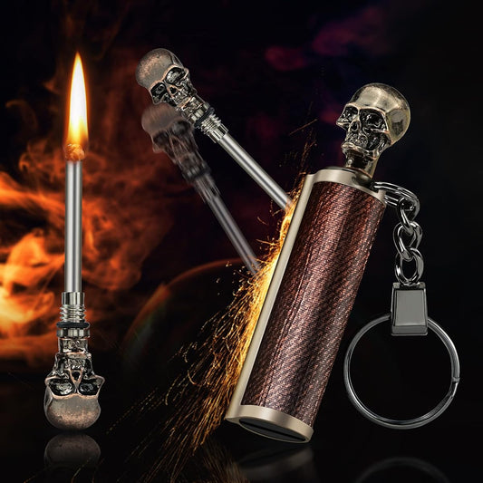 Skull Design Permanent Match Lighter – Windproof Waterproof Emergency Fire Starter, Reusable Forever Lighter 1pc