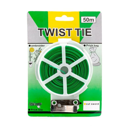 Twist Tie Wire with Built-in Cutter 50m Roll – Flexible Green Coated Garden Plant Support Wire for Gardening, Cable Management & Home Use Green 1pc