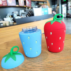Strawberry Glass Water Bottle Silicone Handle Leakproof Travel Gifts 300ML 1 pc