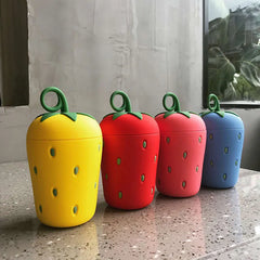 Strawberry Glass Water Bottle Silicone Handle Leakproof Travel Gifts 300ML 1 pc