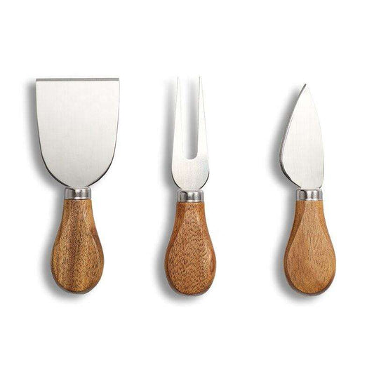 3-Piece Cheese Knife Set – Stainless Steel Cheese Knives with Wooden Handles for Soft, Hard & Semi-Hard Cheese, Elegant Serving & Gift Set Silver 3 pc