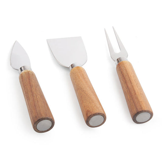3-Piece Cheese Knife Set – Stainless Steel Cheese Knives with Wooden Handles for Soft, Hard & Semi-Hard Cheese, Elegant Serving & Gift Set Silver 3 pc