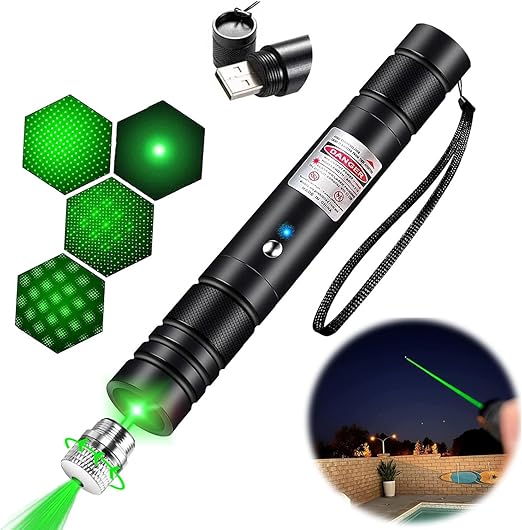 Green Laser Pointer High Power – USB Rechargeable, Long-Range 2000m Laser Pen with Adjustable Mode for Party, Disco, Camping & Hiking Green 1pc