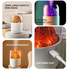 Volcano Shape Humidifier & Essential Oil Diffuser – Ultrasonic Aroma Diffuser with Multi-Color LED Light, 300ml Tank | Cool Mist Air Humidifier for Home, Bedroom & Office Multicolor 1pc