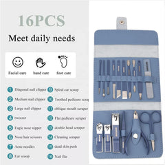Nail Clipper Manicure Pedicure Set 16 in 1 – Stainless Steel Grooming Kit for Men Women & Travel