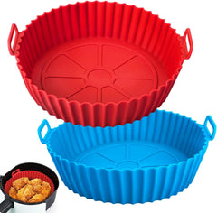 Air Fryer Silicone Pot Reusable Liners 8 Inch | Food Grade Heat Resistant Round Silicone Air Fryer Basket for 3.6–6.8QT Easy Clean Multicolor 2pc