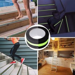 Anti Slip Grip Tape 2 Inch x 5 Metre, Glow in the Dark Non-Slip Traction Tape for Stairs, Steps & Slippery Surfaces, Indoor & Outdoor Safety Tape (Green & Black) 1pc