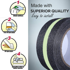 Anti Slip Grip Tape 2 Inch x 5 Metre, Glow in the Dark Non-Slip Traction Tape for Stairs, Steps & Slippery Surfaces, Indoor & Outdoor Safety Tape (Green & Black) 1pc