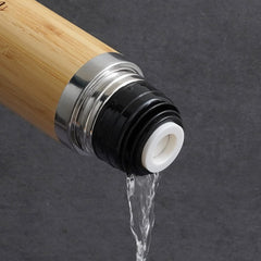 Steel Bamboo Thermos flask Hot Cold Insulated Coffee Mug For Travel 1pc