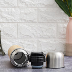 Steel Bamboo Thermos flask Hot Cold Insulated Coffee Mug For Travel 1pc