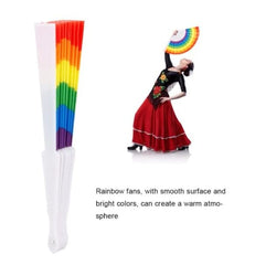 Rainbow Chinese Hand Fan Foldable Silk Fan for Dance, Wedding Favors, Theme Parties & Home Decor 2 pcs/set