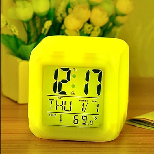 Color Changing Digital Alarm Clock Cube-Shape Digital Desk Clock  1 pc