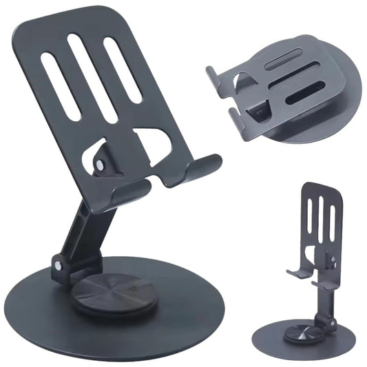Adjustable Phone & Tablet Stand Holder – 360° Rotatable Metal Base, Foldable Desk Mount with Height & Angle Adjustment for iPhone, iPad, Kindle & Smartphones Multicolor 1pc
