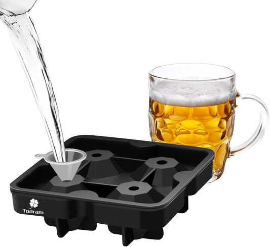 Diamond Ice Cube Mold – Reusable Silicone Ice Tray with 4 Diamond Cavities, Easy Release Whiskey Ice Maker with Funnel for Cocktails & Drinks Black 1pc