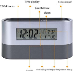 Digital Table Clock With Pen Holder, Home Office Essentials 1pc