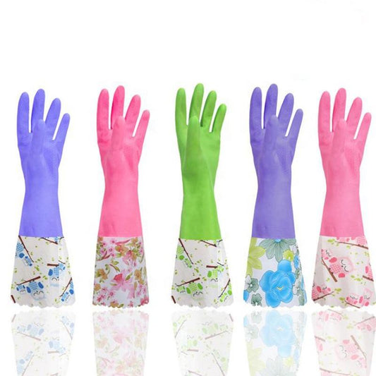 Long Rubber Drain Gloves Heavy Duty Waterproof Pond & Garden Gloves for Cleaning, Weeding, Dishwashing, Extra-Long Sleeve Protection Multicolor 1 pair