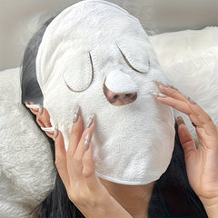 Reusable Facial Steamer Towel with Ear Loops – Soft Cotton Hot & Cold Compress Face Mask for Spa, Facial Steaming, Skincare, Anti-Aging & Moisturizing Beauty Treatment White 1pc