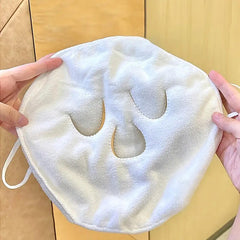 Reusable Facial Steamer Towel with Ear Loops – Soft Cotton Hot & Cold Compress Face Mask for Spa, Facial Steaming, Skincare, Anti-Aging & Moisturizing Beauty Treatment White 1pc