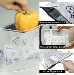 Reusable Aluminum Foil Food Storage Bags – Leakproof Zip Lock Freezer Pouches for Meat, Snacks & Frozen Foods | Durable Fresh-Keeping Kitchen Storage Bags Silver (Pack Of 30)