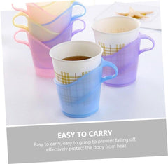 Heat Resistant Cup Holder – Thickened Anti-Scald Paper Tea & Coffee Cup Sleeve, Disposable Insulated Cup Holder for Office, Home & Takeaway Drinks (Random Color) 10 pcs