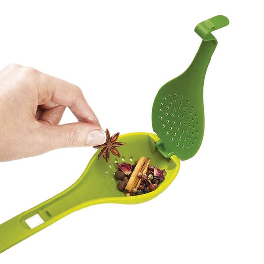 2-in-1 Herb Seasoning Spoon with Built-In Herb Stripper | Flavor-Infusing Cooking & Soup Spoon | Plastic Serving Spoon Kitchen Tool Green 1pc