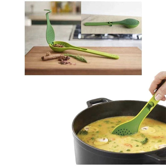 2-in-1 Herb Seasoning Spoon with Built-In Herb Stripper | Flavor-Infusing Cooking & Soup Spoon | Plastic Serving Spoon Kitchen Tool Green 1pc
