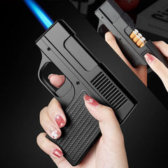 Gun Style Jetflame Lighter – Windproof Refillable Metal Torch Lighter, Cool Cigarette Accessory & Gift for Men Black 1pc