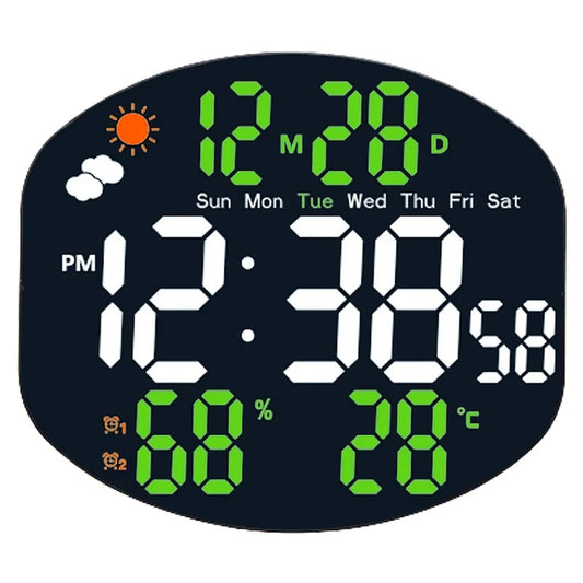 LED Digital Wall Clock with Remote, Dual Alarm, Temperature Display & Auto Dimming – USB Powered 1 pc
