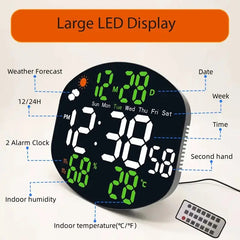 LED Digital Wall Clock with Remote, Dual Alarm, Temperature Display & Auto Dimming – USB Powered 1 pc