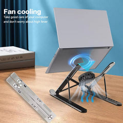 Laptop Cooler Stand with Detachable Fan – Foldable Aluminum Alloy Adjustable Laptop Stand with Cooling Pad | Ergonomic Notebook Holder for Laptop & Tablet MultiColour 1pc