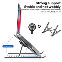 Laptop Cooler Stand with Detachable Fan – Foldable Aluminum Alloy Adjustable Laptop Stand with Cooling Pad | Ergonomic Notebook Holder for Laptop & Tablet MultiColour 1pc