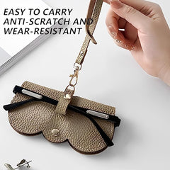 Leather Sunglasses Case for Men & Women – Portable Artificial Leather Eyeglasses Pouch with Button Closure | Travel Spectacles & Goggles Protective Holder Bag Multicolor 1pc