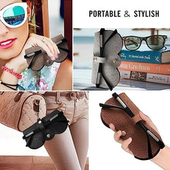 Leather Sunglasses Case for Men & Women – Portable Artificial Leather Eyeglasses Pouch with Button Closure | Travel Spectacles & Goggles Protective Holder Bag Multicolor 1pc