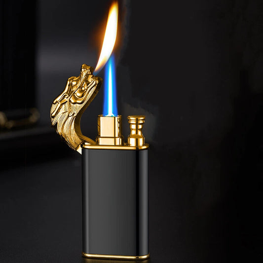 Lion Dual Flame Torch Lighter – Butane Refillable Jet & Soft Flame, Windproof, Adjustable, Portable Metal Lighter 1pc