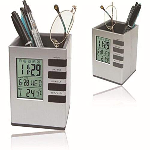 Cube Digital Clock Pen Holder Office Desk Pen Holder 1 pc