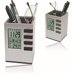 Cube Digital Clock Pen Holder Office Desk Pen Holder 1 pc