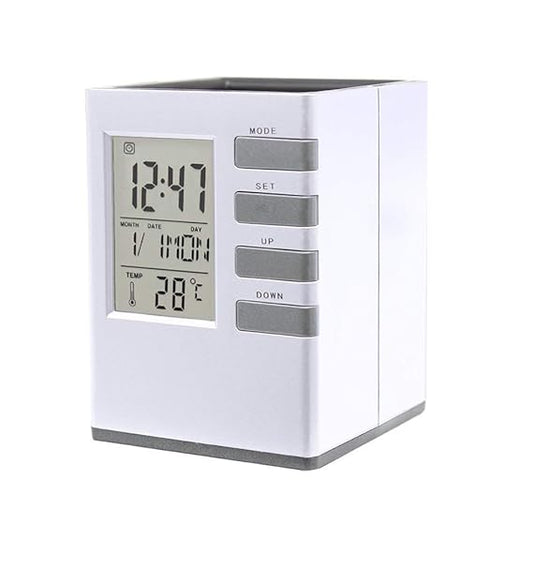 Cube Digital Clock Pen Holder Office Desk Pen Holder 1 pc