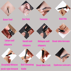 Manicure Nail Clippers Set – 12 in 1 Stainless Steel Pedicure & Manicure Grooming Kit for Men & Women with Travel Case Black 1pc