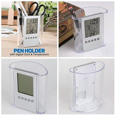Acrylic Digital Pen Holder Office Desk Digital Clock With Pen Holder 1 pc