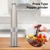Stainless Steel Salt & Pepper Grinder – Manual Refillable Thumb Push Button Spice Mill, Compact Silver Peppercorn Grinder (1 Pc)
