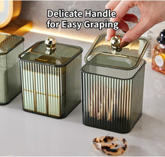 Cotton Pad & Swab Holder with Lid, Green Plastic Bathroom Storage Dispenser for Q-Tips, Cotton Balls, Makeup Accessories & Cosmetic Organization Multicolor 1pc