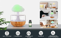 Rain Cloud Air Humidifier with Waterfall & Raindrop Effect – Mushroom Aromatherapy Essential Oil Diffuser, Cute Night Light, 7 Color LED Cloud Lamp 1pc
