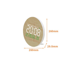 Round Wood-Effect LED Digital Clock with Remote, Temperature Display, Wall & Table Mount, 26 cm
