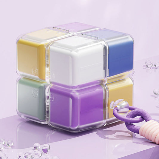 Rubik Cube Pill Box Keychain – Magnetic Mini Medicine Organizer for Travel, Vitamins & Daily Use Portable Tablet Holder with Key Ring Multicolor 1pc