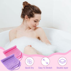 Exfoliating Back Scrubber Towel for Shower – Nylon Stretchable Body Scrubber Washcloth with Long Pull Straps for Bathing & Deep Body Cleansing Multicolor 1pc