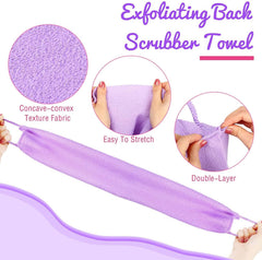 Exfoliating Back Scrubber Towel for Shower – Nylon Stretchable Body Scrubber Washcloth with Long Pull Straps for Bathing & Deep Body Cleansing Multicolor 1pc